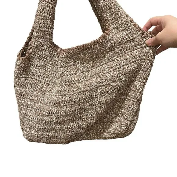Free People Got Me in Stitches Tote Bag Brown One Size Boho Slouchy Crochet - Picture 5 of 13